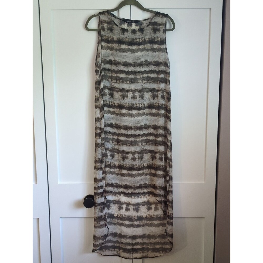 Zara Woman Sheer Tie Dye High Low Maxi Dress Cover Up Size S Black Tan